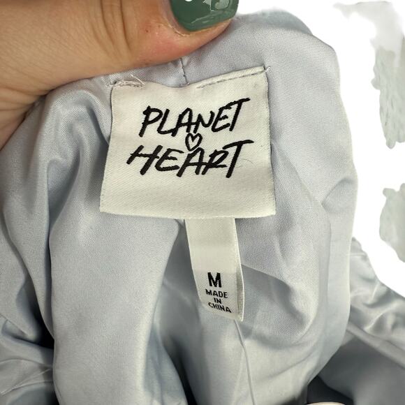 NEW Macy's Planet Heart Blue Fur Zip up Jacket Medium Bomber Hoodie Sweatshirt - Picture 7 of 8